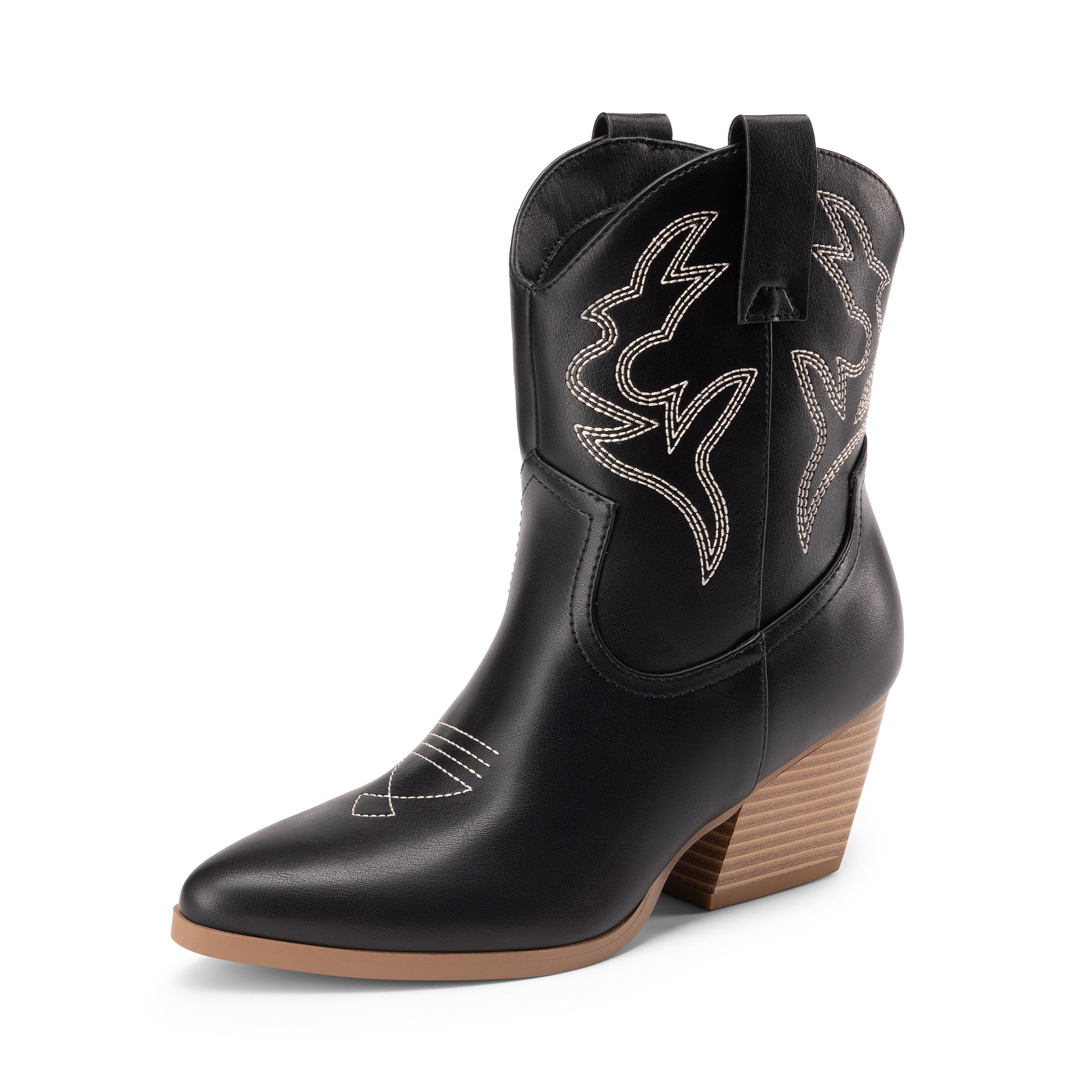 DREAM PAIRS Women's Cowboy Cowgirl Boots Embroidered Stitched Short Western Boots Low Chunky Heel Pointed Toe Ankle Booties