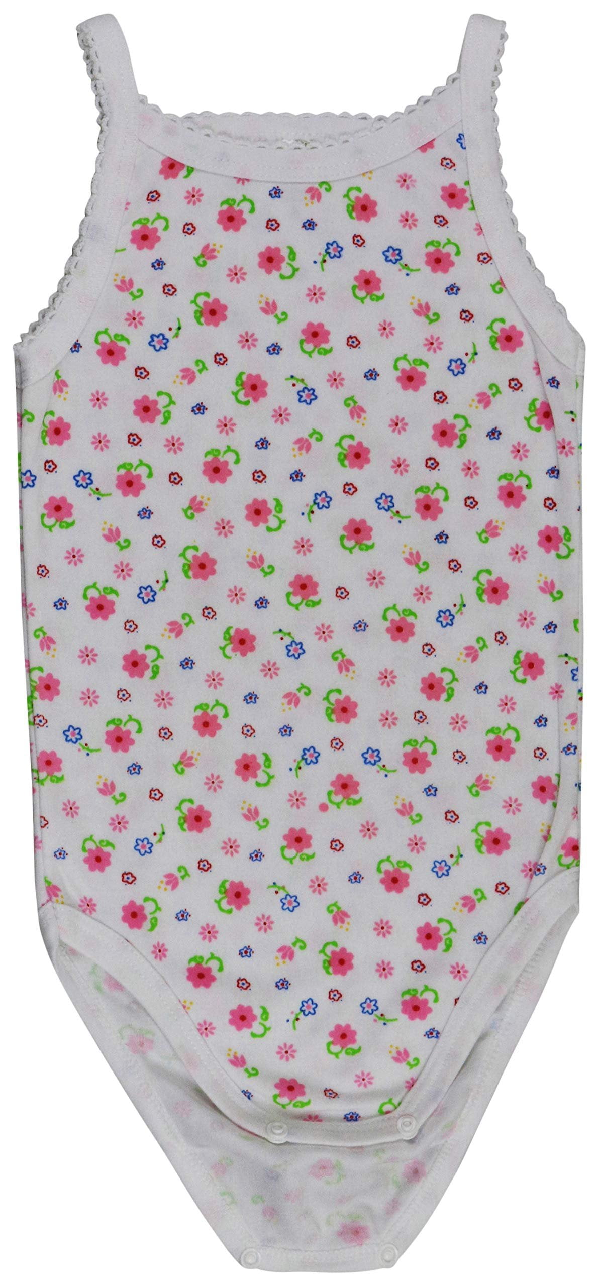ToBeInStyle Girls' Pack of 4 Ultra-Soft Cotton Spaghetti Strap Baby Bodysuits w/ Ruffle Trim - Floral - 3-6 Months Old