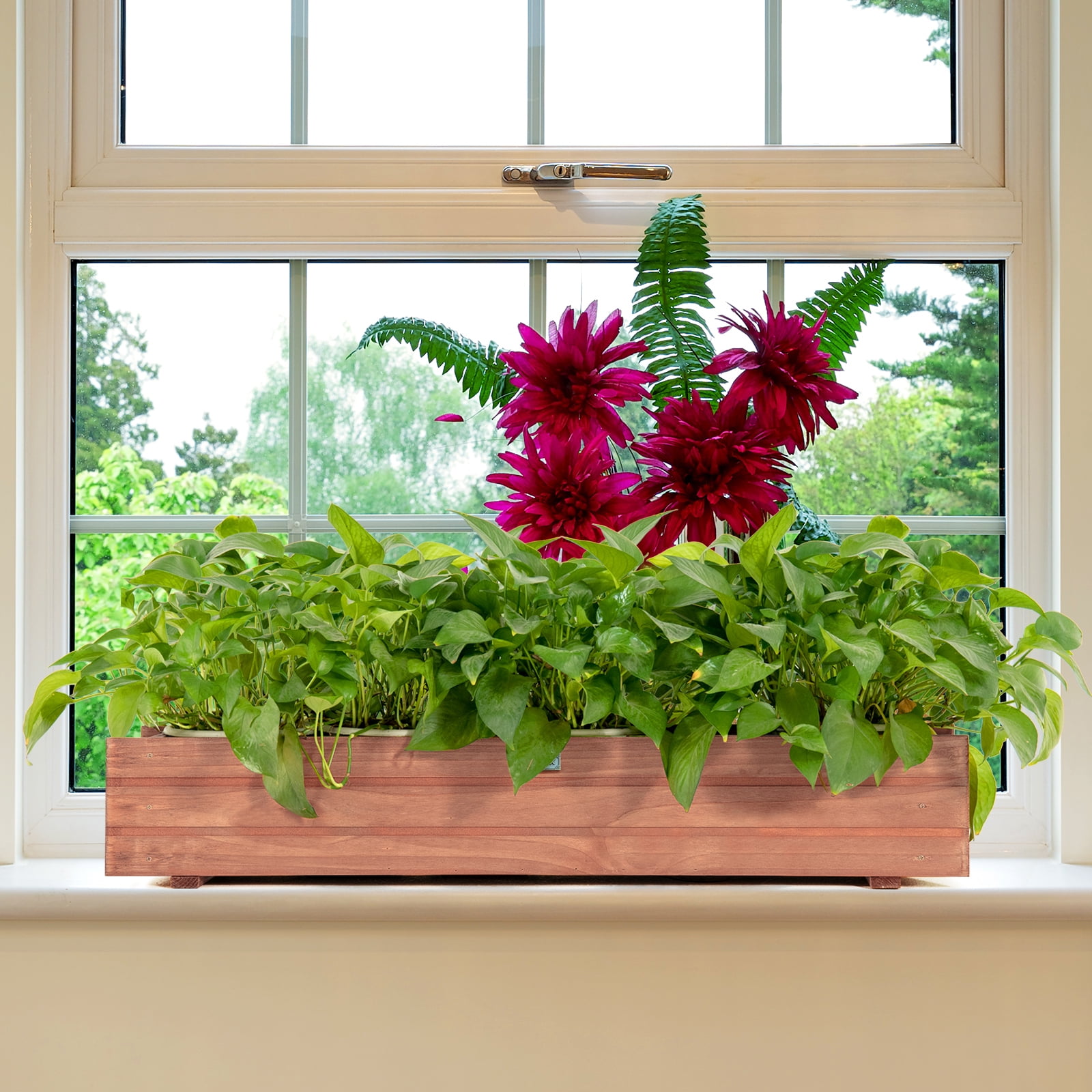 Costway 36 Inch Wooden Flower Planter Box Garden Yard Decorative Window Box Rectangular