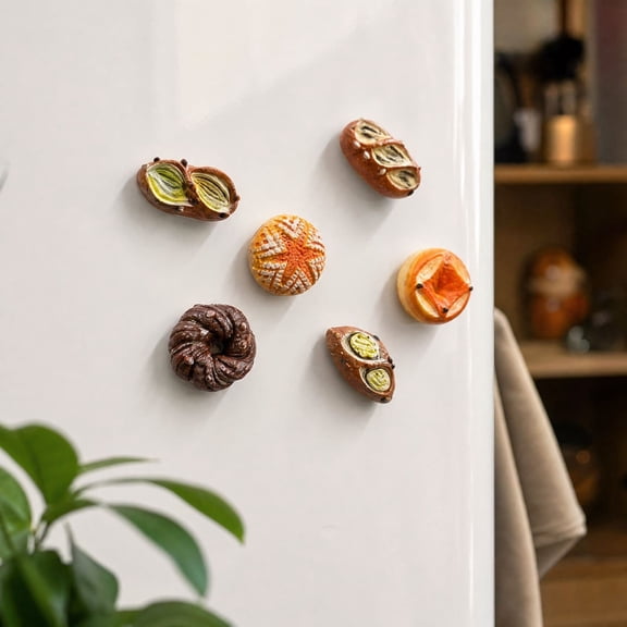 Yaayu Realistic Bread Fridge Magnet Set 6 Pcs, 3D Resin Food Magnets for Refrigerator Whiteboard, Refrigerator Magnet for Kitchen Office Decor, Multicolor
