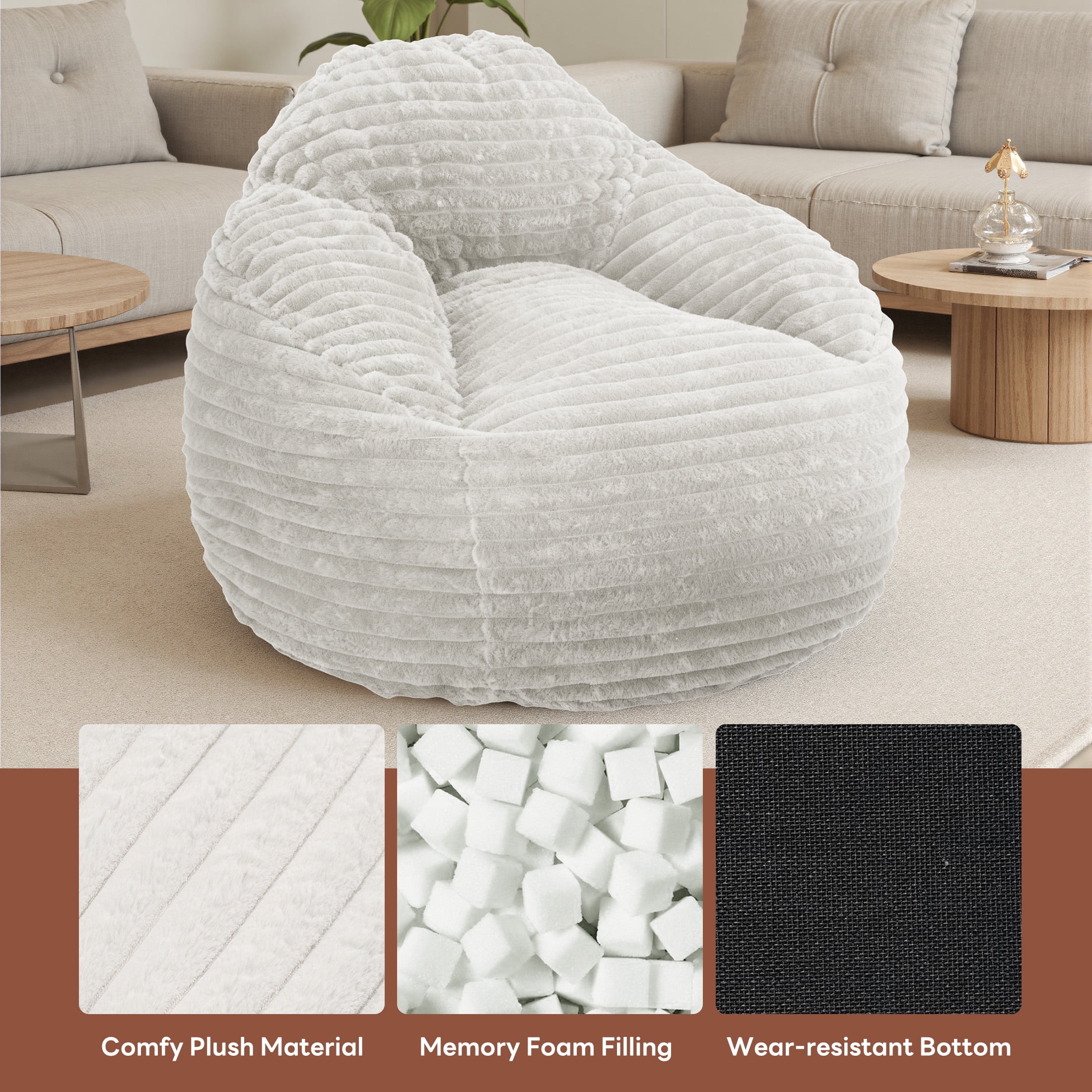 edx Bean Bag Chair Lounger Chair, Cozy Beanbag Sofa with Removable Fabric Cover for Living Room Bedroom College Dorm, 3.2 ft Taupe