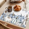 thumbnail image 3 of Blue Pumpkin Fall Placemats Set of 2, Thanksgiving Eucalyptus Leaves Weeping Washable Wipeable Table Mats for Dining Tables, Indoor Outdoor Kitchen Place Mats for Holiday Party Table Decor, 3 of 9