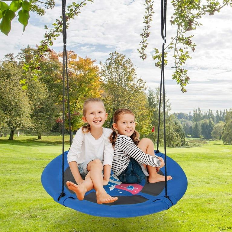 Goplus 40'' Flying Saucer Tree Swing Indoor Outdoor Play Set Swing for Kids  Blue Rocket