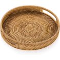 thumbnail image 1 of Cesta decorativa para servir, bandeja redonda de ratán con asas recortadas, uso multifuncional para decoración del hogar y servicio de alimentos, elegante diseño de ratán natural, fácil limpieza (30, 1 of 5