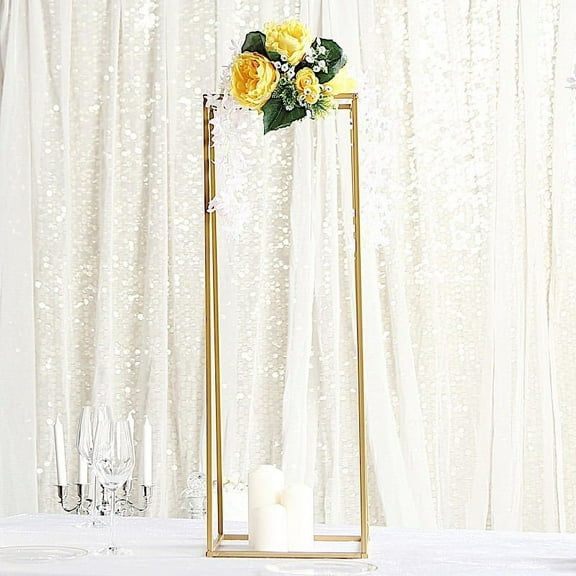 BalsaCircle 2 Pieces 32" Gold Matte Metal Geometric Rectangular Stands Flower Vase Holders