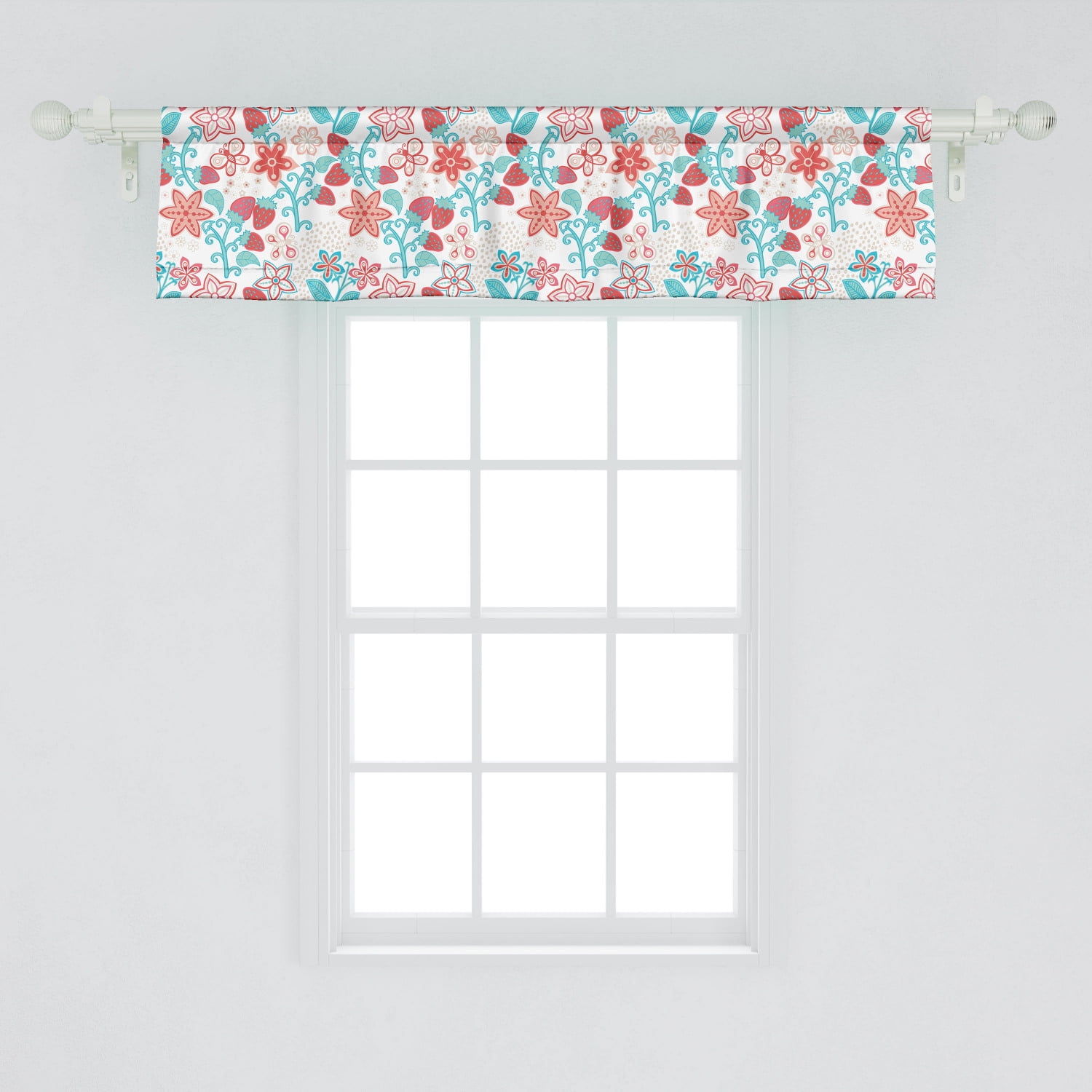 Ambesonne Floral Window Valance, Flowers Ladybugs Butterflies ...