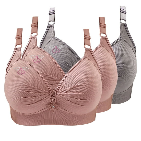 Kmdttou 3PC Bras for Women Push-Up Printing Gathered Together Large Size Daily Bra Underwear No Rims