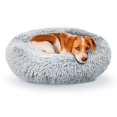 UPC: 0192598364821 | Precious Tails Super Lux Fur Bolster Cat Dog Bed Ice Gray Medium: M/Gray