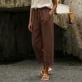 thumbnail image 3 of Flowy Pants for Women Casual High Waisted Wide Leg Loose Pant Plus Size Drawstring Split Hem Business Trousers with Pockets, 3 of 6