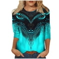 thumbnail image 2 of Jsaierl Women's 3/4 Length Sleeve Tops Summer Round Neck Shirts Fashion Print Ladies Blouses Going Out Loose Fit T-shirts Top S-3XL, 2 of 5