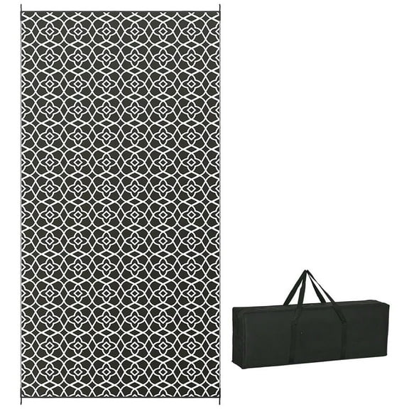 YYAo Indoor Rugs,Indoor Door Mat,Reversible Outdoor Rug Carpet RV Camping Rugs with Carry Bag, 9' x 18', Black & White Clover