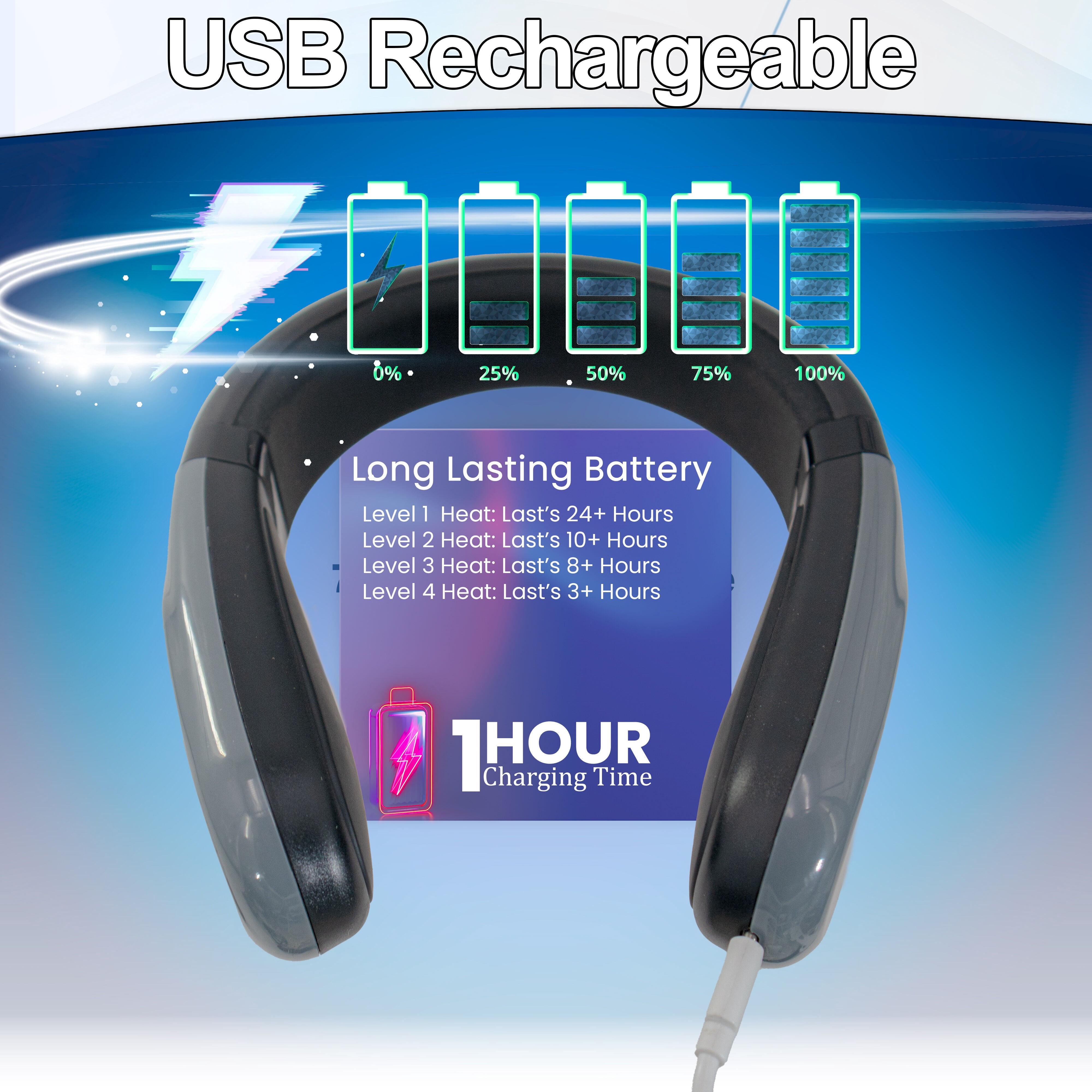 Rechargeable Neck Heating Pad - USB-C 10000mAh Battery, 4 Infrared Heat Levels, Flexible Arms 6" to 9" Universal Fit, Portable for Neck Pain Relief and Shoulder Warmth in Outdoor Cold Weather Use