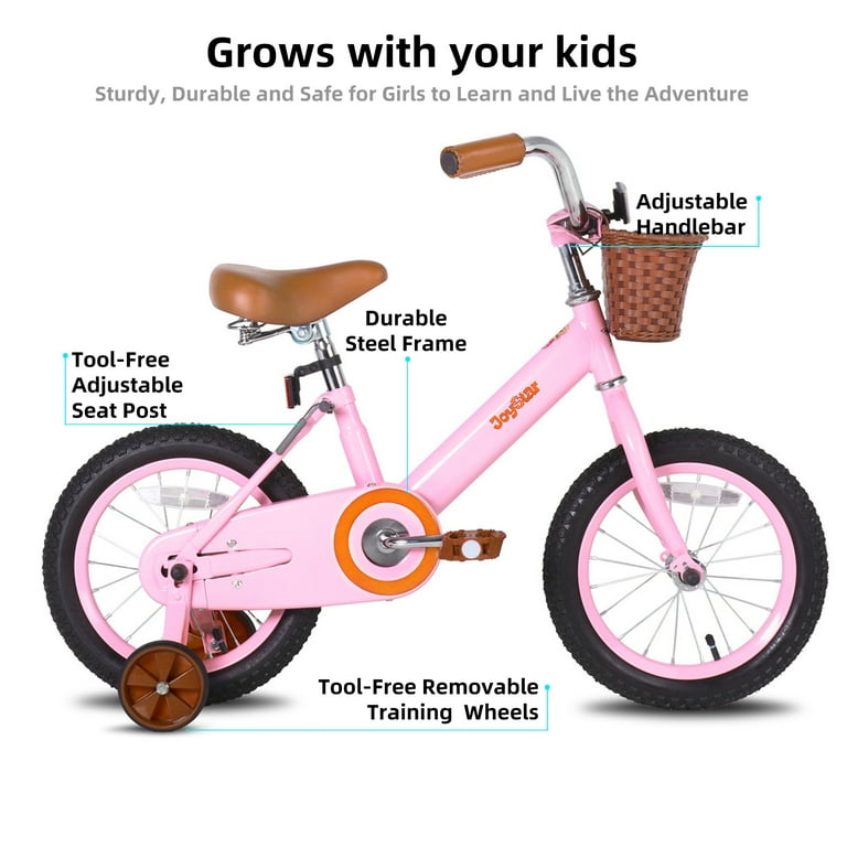 JOYSTAR Vintage Kids Bike in 12 14 16 20 inch with Basket Wheels Kickstand for 2 14 Years Old Pink Walmart