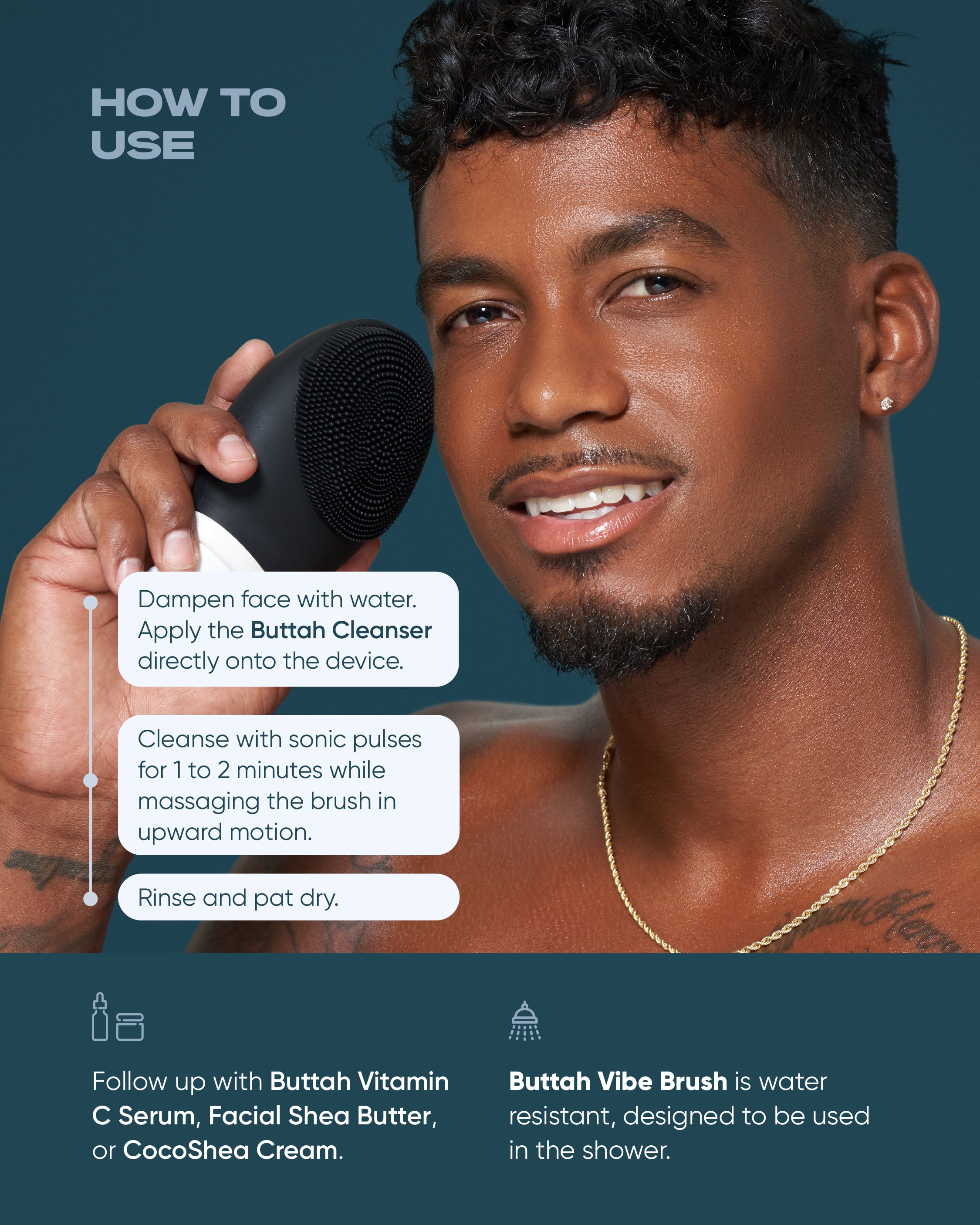 Buttah Skin by Dorion Cleanse + Vibe Brush Kit | Vibe Cleansing Face Brush | Buttah Facial Cleanser 3.4oz | 2-Speed Sonic Pulsating - Gentle Exfoliation - Water Resistant