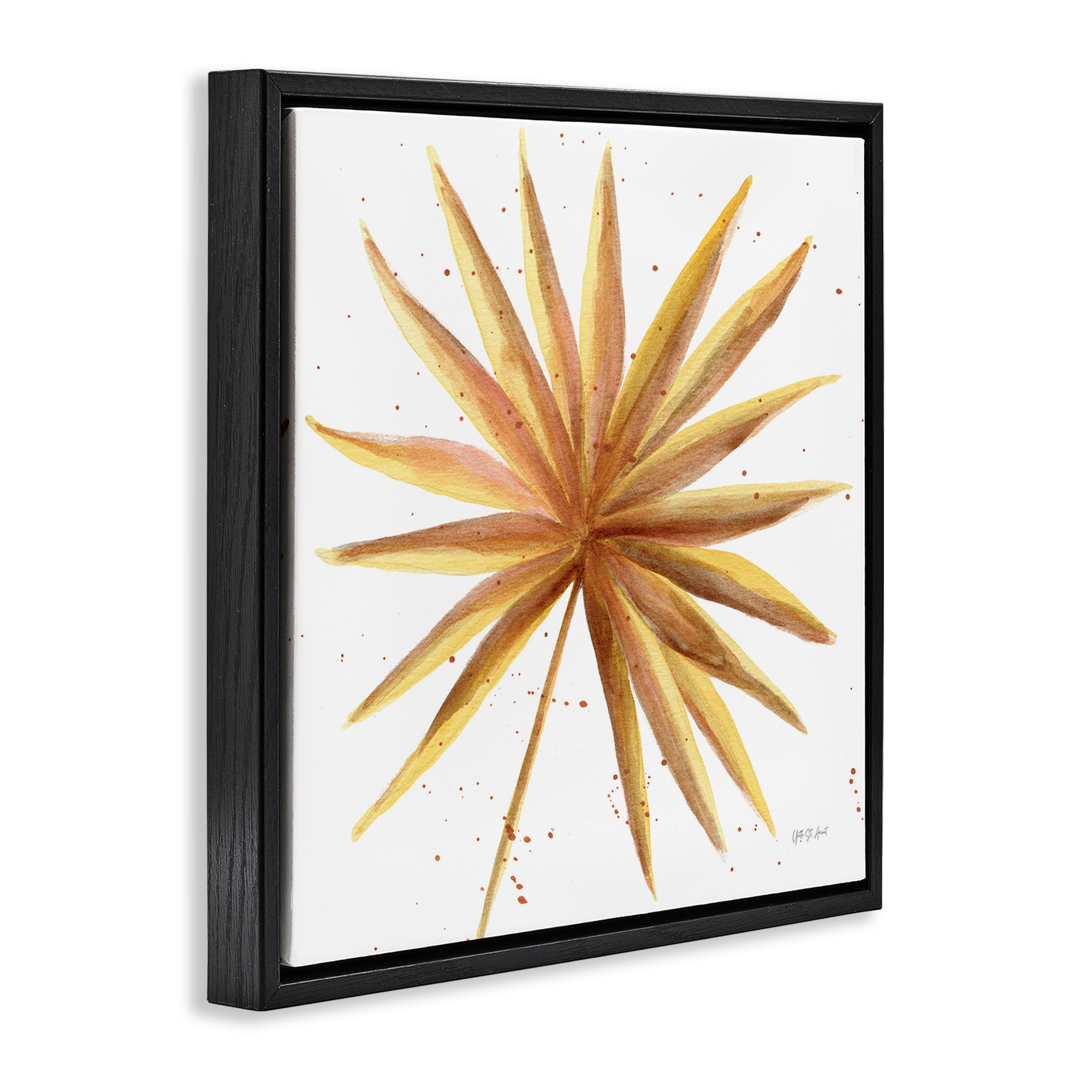 Stupell Industries Golden Palm Frond Botanical & Floral Painting Black Floater Framed Art Print Wall Art, 18 x 18
