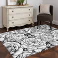 Botanical Floral Washable Area Rugs 3'x5', Black and White Roses ...