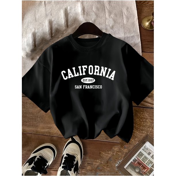 California Teacher's Summer Casual Knit T-Shirt for Girls, 100% Cotton, Round Neck, Non-Transparent, Youngsters, Suitable