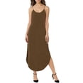 thumbnail image 2 of Sentmoon Robe Décontractée Invité de Mariage Sans Manches Col en V Robe Maxi Été Printemps Couleur Unie Coupe Régulière Bretelles Spaghetti Grande Taille Robe de Bal Confortable pour Voyage et Vacances Marron m, 2 of 8