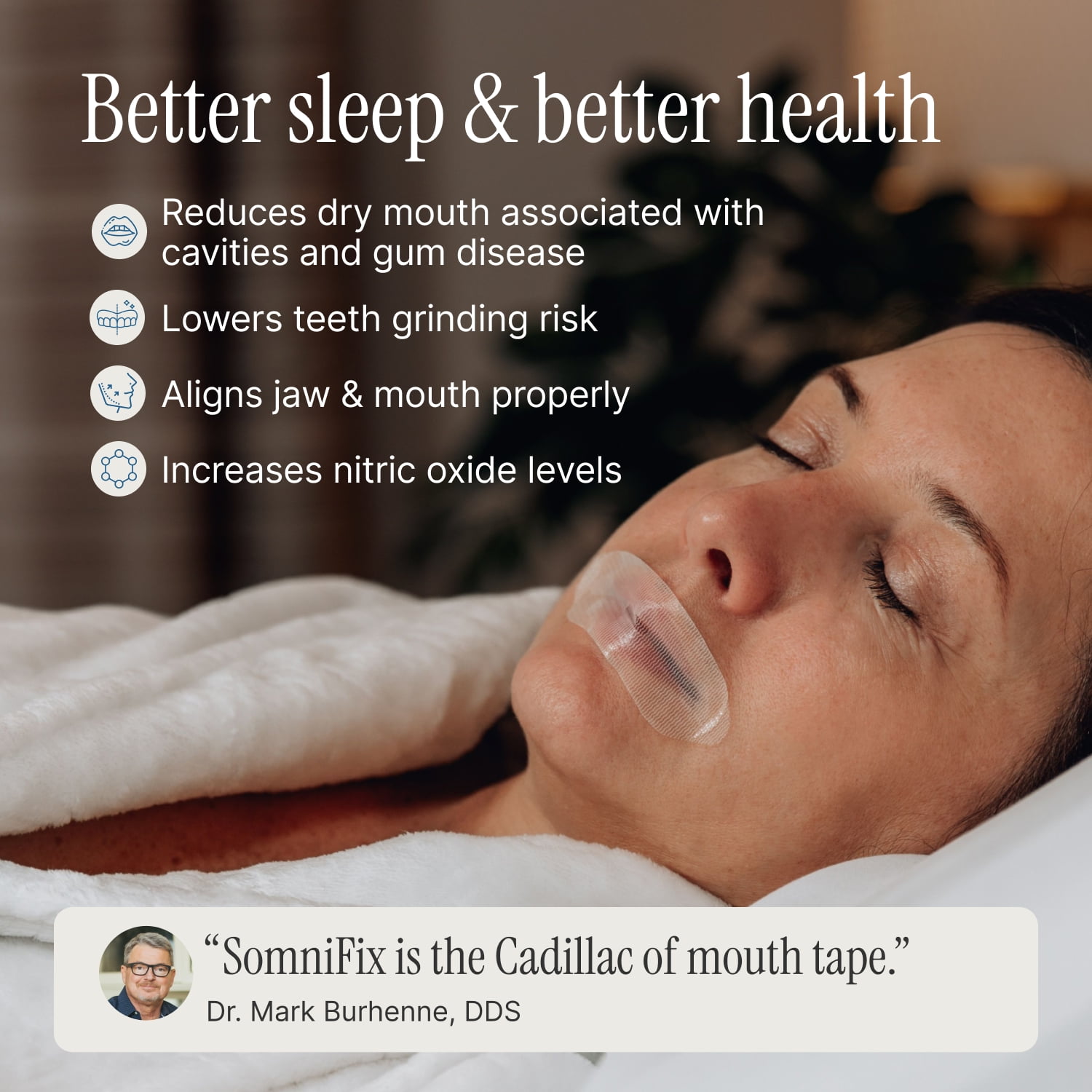 SomniFix Mouth Tape - Gentle and Hypoallergenic Adhesive Strips for Deeper Sleep, Better Nose Breathing, and Relief from Snoring and Dry Mouth - 30 Count