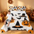 thumbnail image 2 of Homewish Halloween Witch Hat Pumpkin Full Size Comforter Sets, Owl Crow Bedding Comforter Set, Cream Orange Black, Pumpkin Bat Reversible, 3pcs 1 Comforter and 2 Pillowcases, 2 of 6