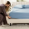 thumbnail image 5 of Bare Home 100% Organic Cotton Fitted Sheet - Sateen Weave - 400 Thread Count - Queen, Dusty Blue, 5 of 9