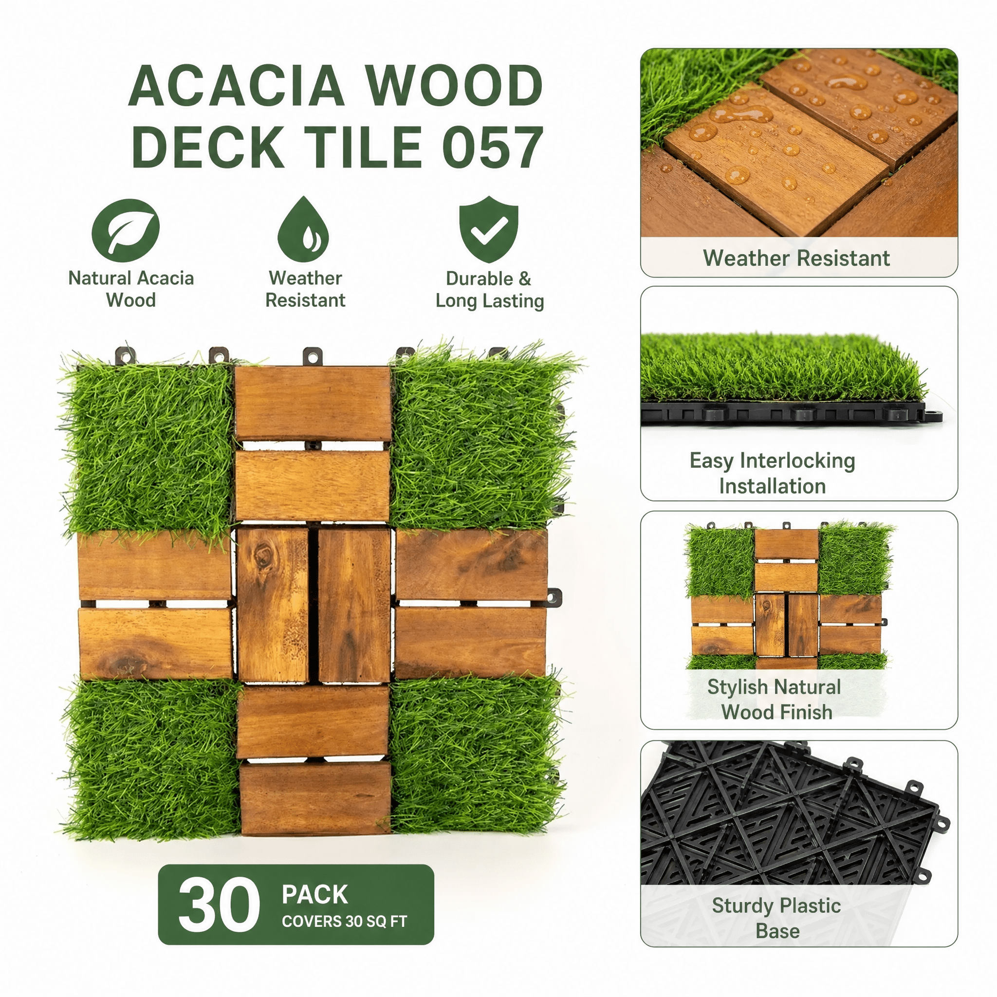 Acacia Wood Deck Tile 057, 30 pack