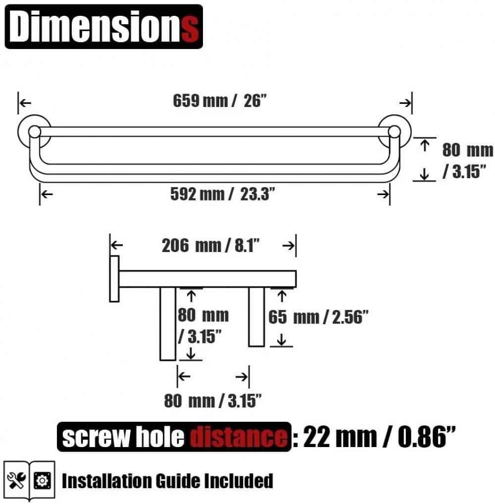Avanities 16 po Barre à serviette ronde en acier inoxydable W en acier inoxydable brossé AI-34586