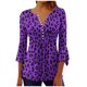 thumbnail image 4 of Blusa informal con botones estampados y plisados de plástico para mujer, manga 3/4, manga corta y cuello de cuerno., 4 of 4