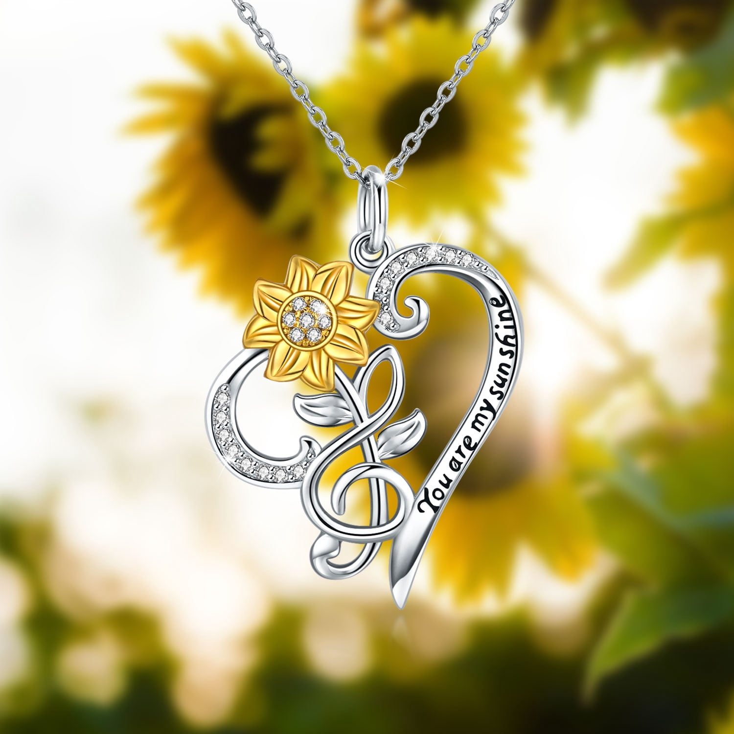 Coachuhhar Sunflower Note Necklace Sterling Silver You are My Sunshine Necklace Heart Sunflower Necklace Musical Note Necklace Sunflower Jewelry Gifts for Women