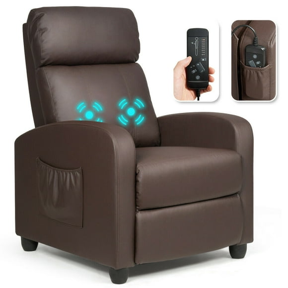 Gymax Massage Recliner Chair Single Sofa PU Leather Padded Seat w/ Footrest Brown