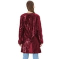 thumbnail image 2 of Women's Open Front Sequin Coat Las Vegas Blazer Party Club Cocktail Jacket Outerwear, Burgundy, Medium, 2 of 5