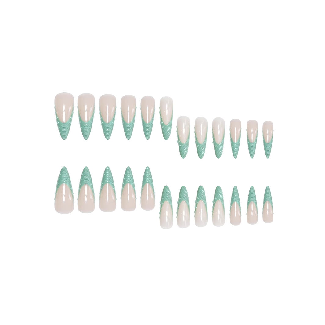 Cross-border hot-selling pointed nail fashionable three-dimensional spiral pattern advanced whitening wearing nail removable fake nail finished product wholesale