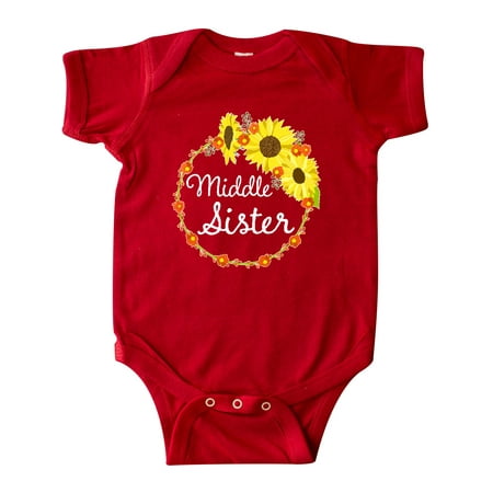 

Inktastic Middle Sister Sunflower Wreath Gift Baby Boy or Baby Girl Bodysuit