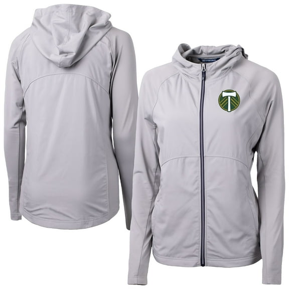 Women's-Cutter & Buck Gray Portland Timbers Adapt Eco Knit Hybrid Recycled Raglan Full-Zip Jacket