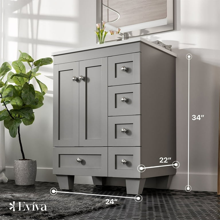 Eviva Acclaim 24 in. Gray Transitional Bathroom Vanity with White Quartz Top Eviva Acclaim 24 in. Gray Transitional Bathroom Vanity with White Quartz Top