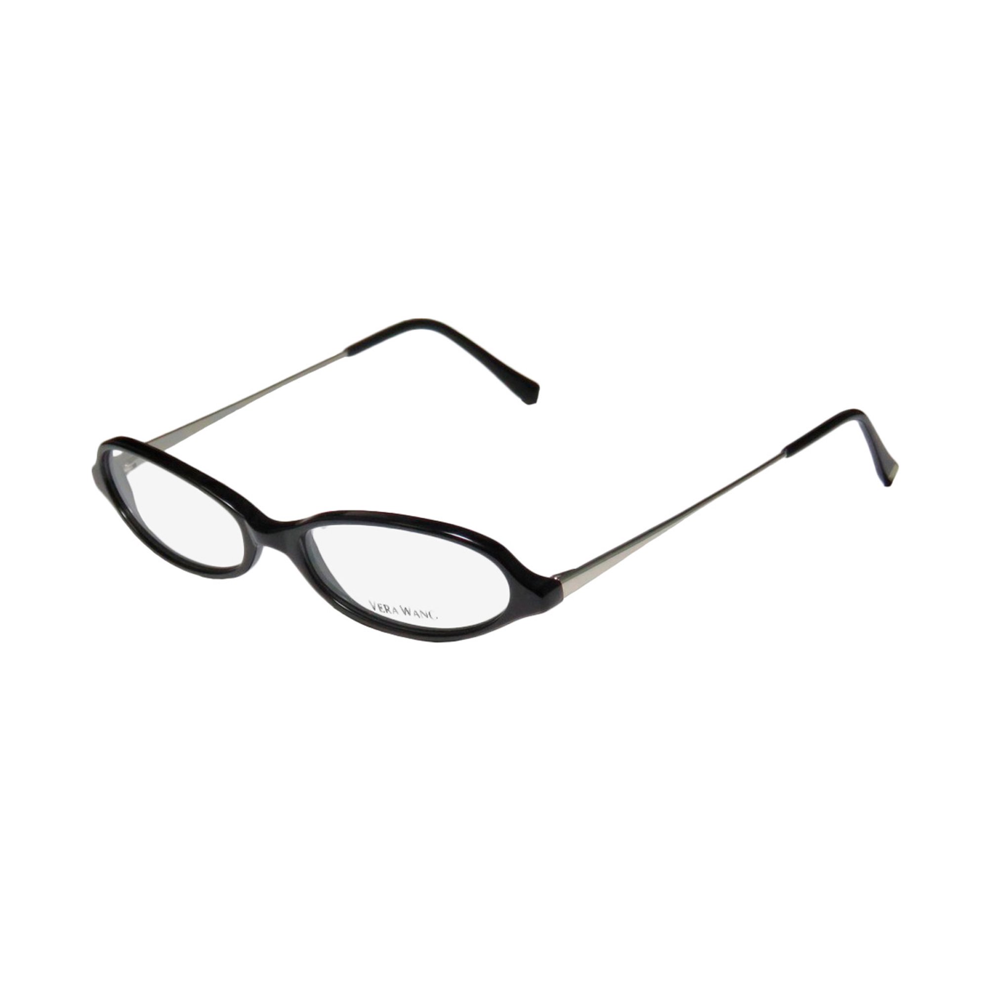 NEW VERA WANG V46 WOMENS/LADIES CAT EYE FULL-RIM BLACK / SILVER DESIGNER SLEEK EUROPEAN CAT EYE FRAME DEMO LENSES 48-15-130 EYEGLASSES/EYE GLASSES