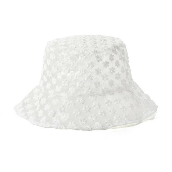 Women Sun HatsTransparent Mesh Lace Bucket Hat Wide Brim Packable Sun Caps Embroidered Flower Fisherman Hats for Girls