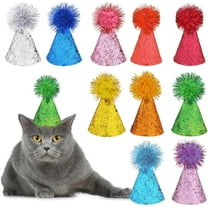 Vorkoi 10 Packs Multi-Color Cat Birthday Hat Cute Dog Party Hats with Pom Poms Glitter Adjustable Mini Dog Birthday Party Hats for Kittens Rabbits Dogs Stuffed Animals Party Grooming Supplies