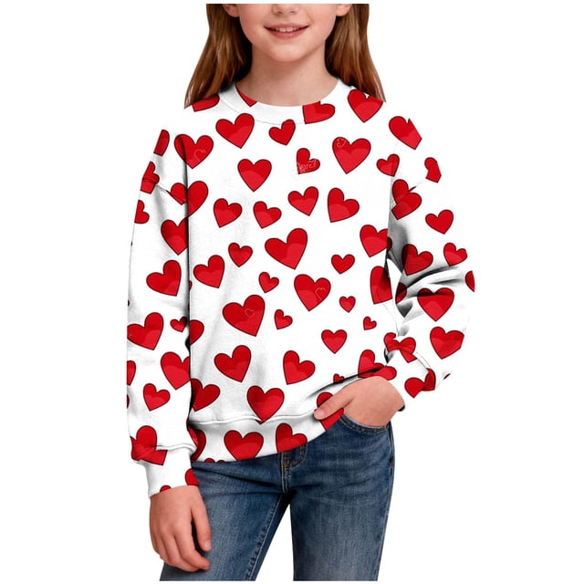 LckLvx Chandails en Molleton de la Saint-Valentin pour Filles et Garçons, Col Rond, Imprimé Cœur Mignon, Chandail Décontracté Tendance à Manches Longues pour Enfants
