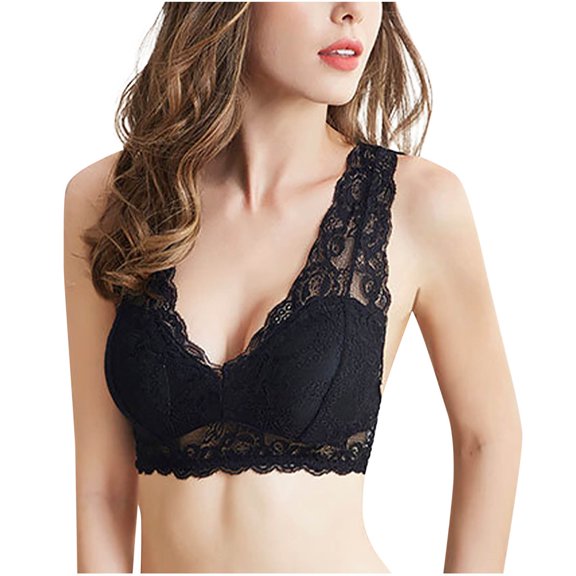 ATOYSOY Women's Bras No Buckle Lace Thin Style Ventilate Bra Without Steel Comfortable Soft Breathable Underwear Everyday Bras (Black,L)