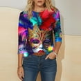 thumbnail image 3 of Gamivast Women Carnival Tops Plus Size 3/4 Sleeve Funny Mask Graphic Blouses Loose Fitted Crewneck Tunic Dressy T-Shirt Holiday Mardi Gras Pullover, 3 of 5
