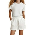 thumbnail image 2 of Ccpelsie Girls Summer Clothing Sets 2 Piece Outfits Little Girls Ruched Knot Side Tank Top and High Waist Shorts(White,7-8 Years), 2 of 5