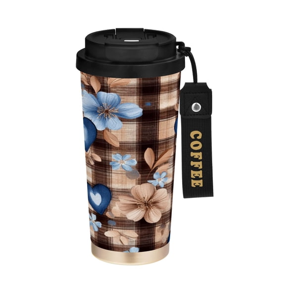 BZSMCE Coffe Bottles Stainless Steel Travel Mug With Fasshion Blue Heart Floral Harmony Printed
