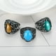 thumbnail image 5 of Anillo de acero inoxidable con gemas para hombre, sencillo, ovalado, con gemas grandes, material incrustado, diseño simple, 5 of 5
