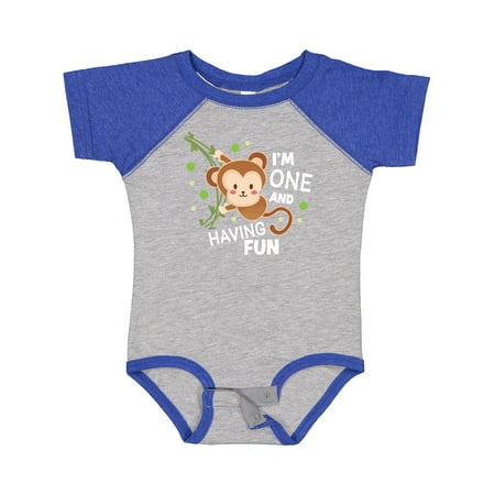 

Inktastic I m One and Having Fun with Monkey Gift Baby Boy or Baby Girl Bodysuit