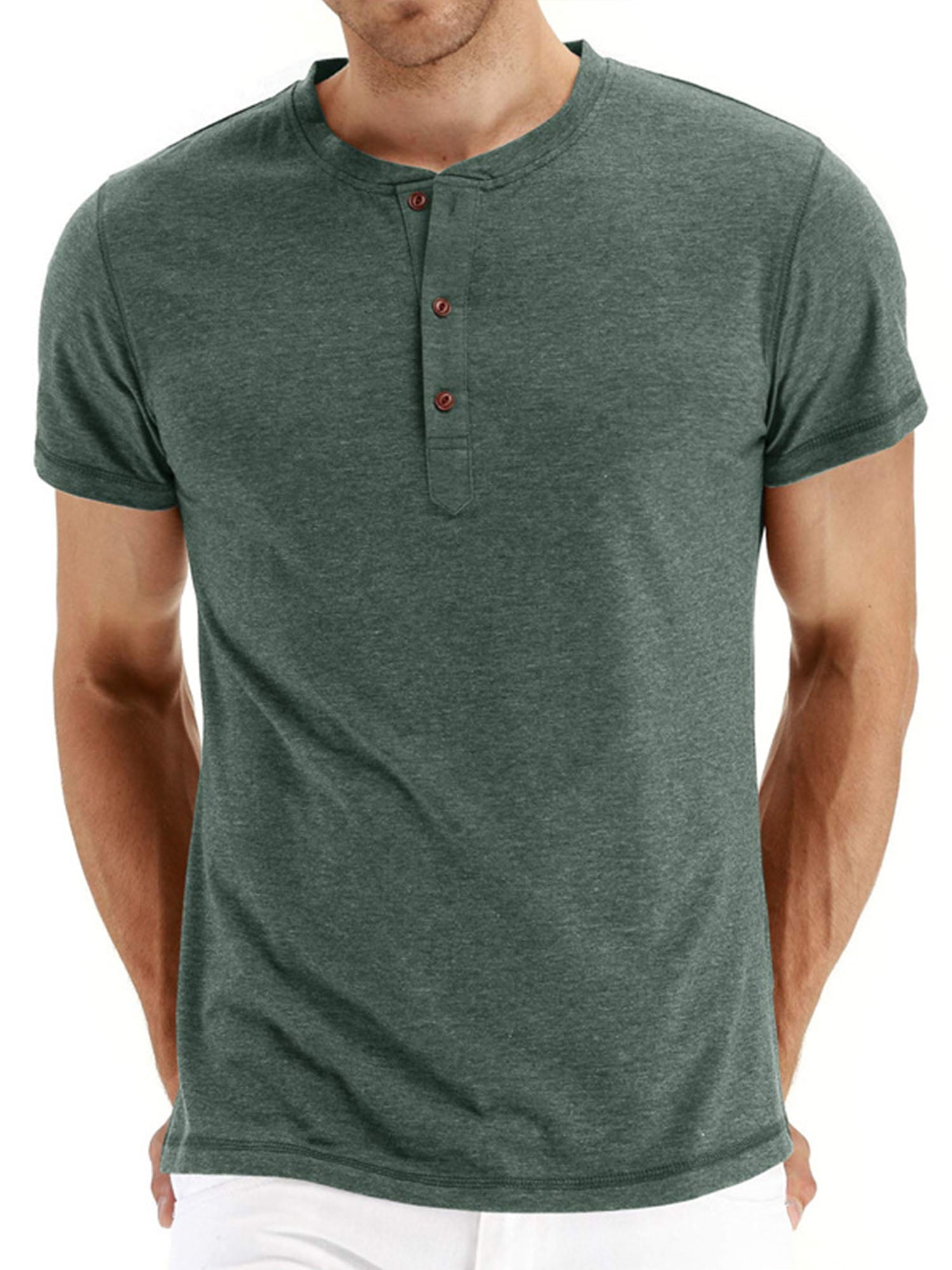 Men's Shirts Buttons Sleeve Tops Slim Fit T-Shirts Men Casual Tee Blouse - Walmart.com