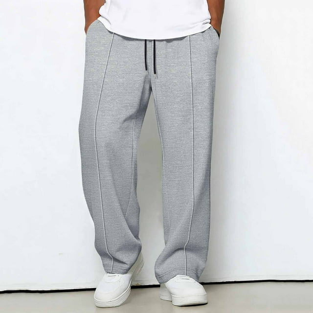 Ceisia Gift Men's Spring/Summer Sweatpants - Solid-Color Casual Loose Sporty Elastic-Waist Drawstring Pocket Straight Leg Pa nts
