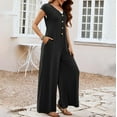 thumbnail image 4 of Teissuly Women'S Solid Color Short-Sleeved Casual Wide-Leg Jumpsuit With Button Pockets, 4 of 7