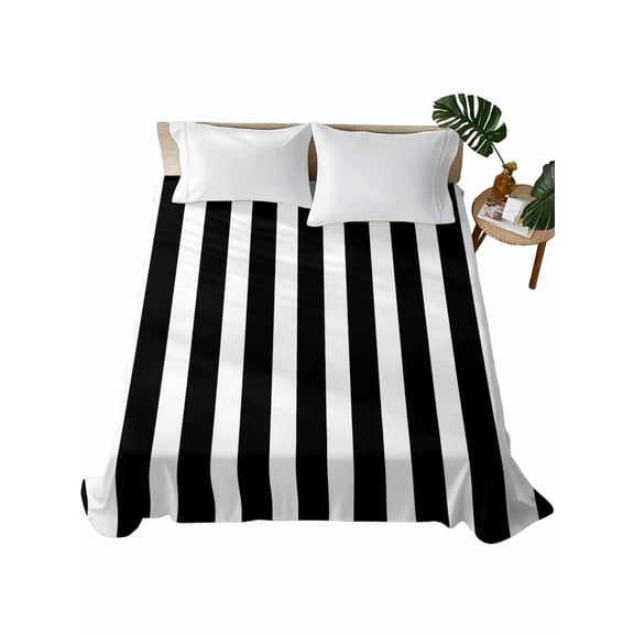 Black Striped Flat Sheets Only King Size, Soft Breathable Bed Top Sheets for Mattress, Modern Farmhouse Black and White Stripes Luxury Bedding Flat Sheets for Home Hotel Bedroom Bed Protection