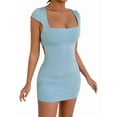 thumbnail image 3 of Women'S Corset Mini Dress Square Neck Ruched Sleeveless Club Party Short Dress Light Blue XS, 3 of 10
